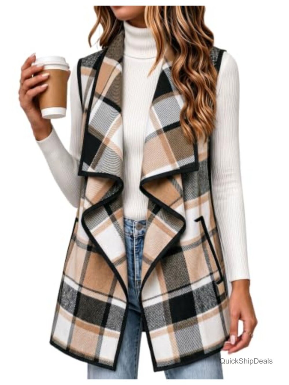 Sleeveless Plaid Flannel Vest Jacket with Pockets